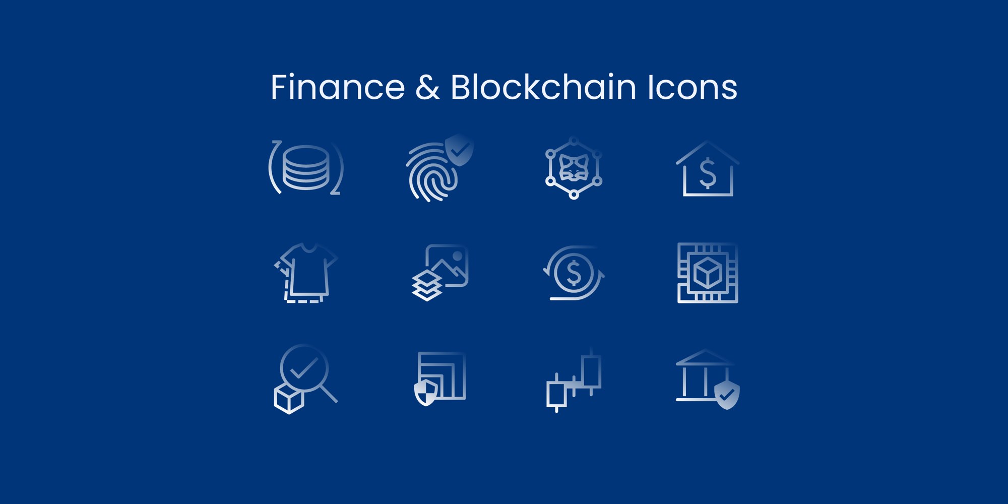Finance & Blockchain Icons: The 12 Icons on Blue