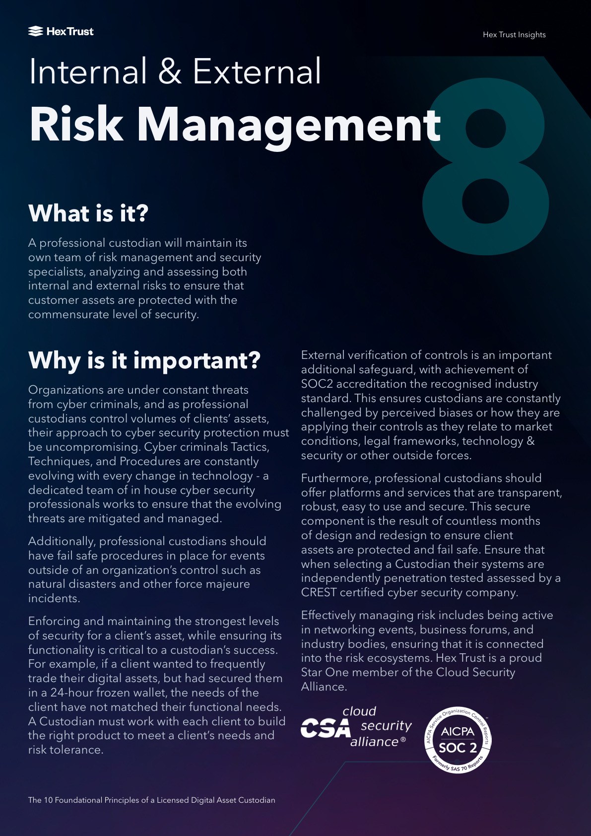 10 Principles Booklet: Principle 8: Internal and External Risk Management